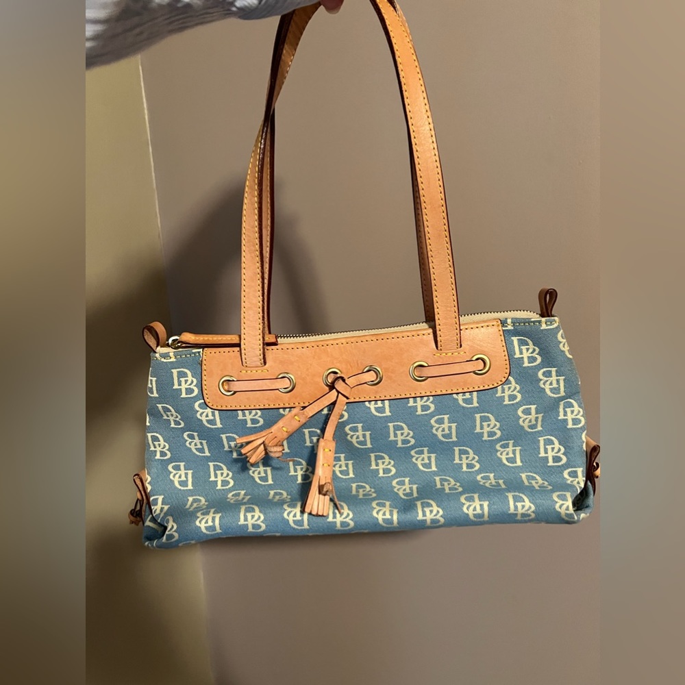 Dooney and Bourke Leather Tan and Blue Purse